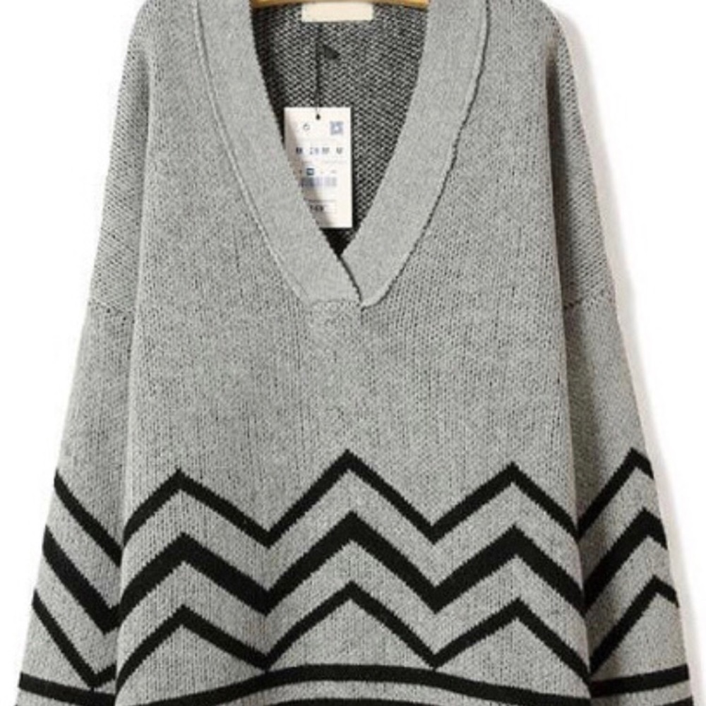 Grey Chevron Vneck Sweater